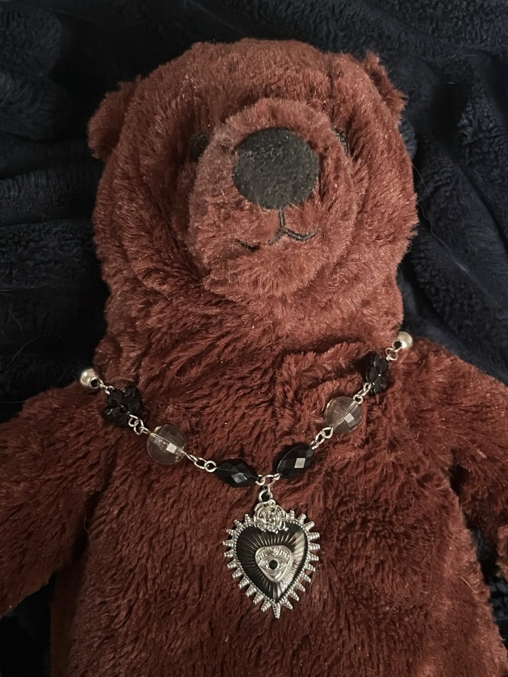 Handmade Black Beaded Heart Eye Pendant Necklace